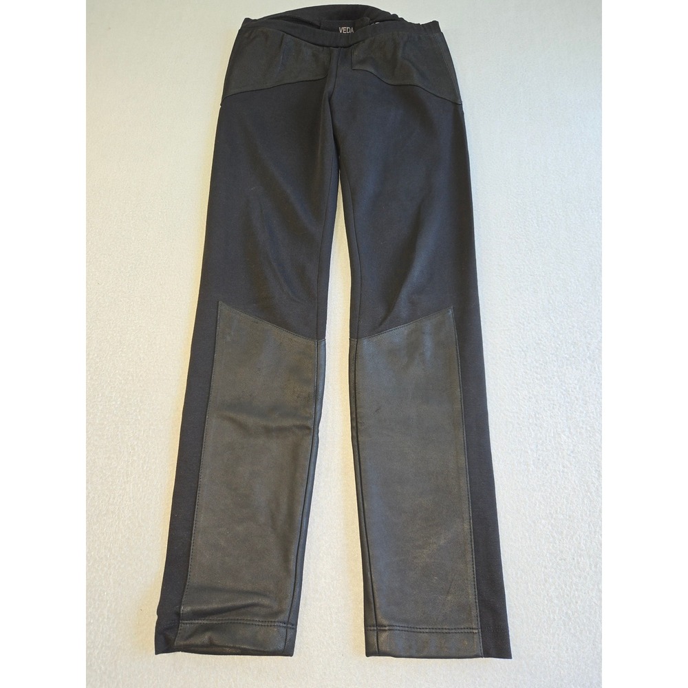Veda Leather Panel Leggings Womens Small Black Moto Mixed Media Straight Pants